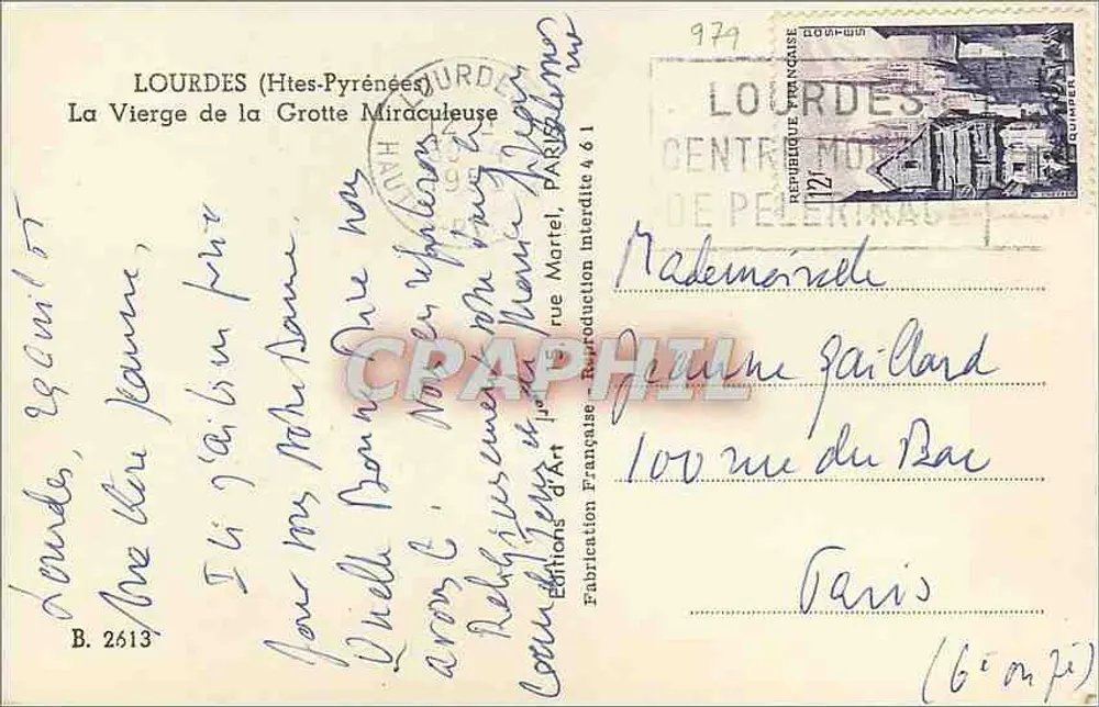 Statue de la Vierge Immaculée Conception — Lourdes — Éditeur L'Art, n° B.2613 - Verso