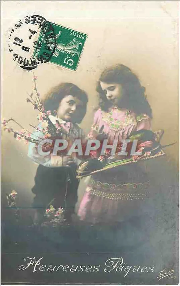 Duas Meninas — Felizes Páscoas — Jansch 1899 - Frente
