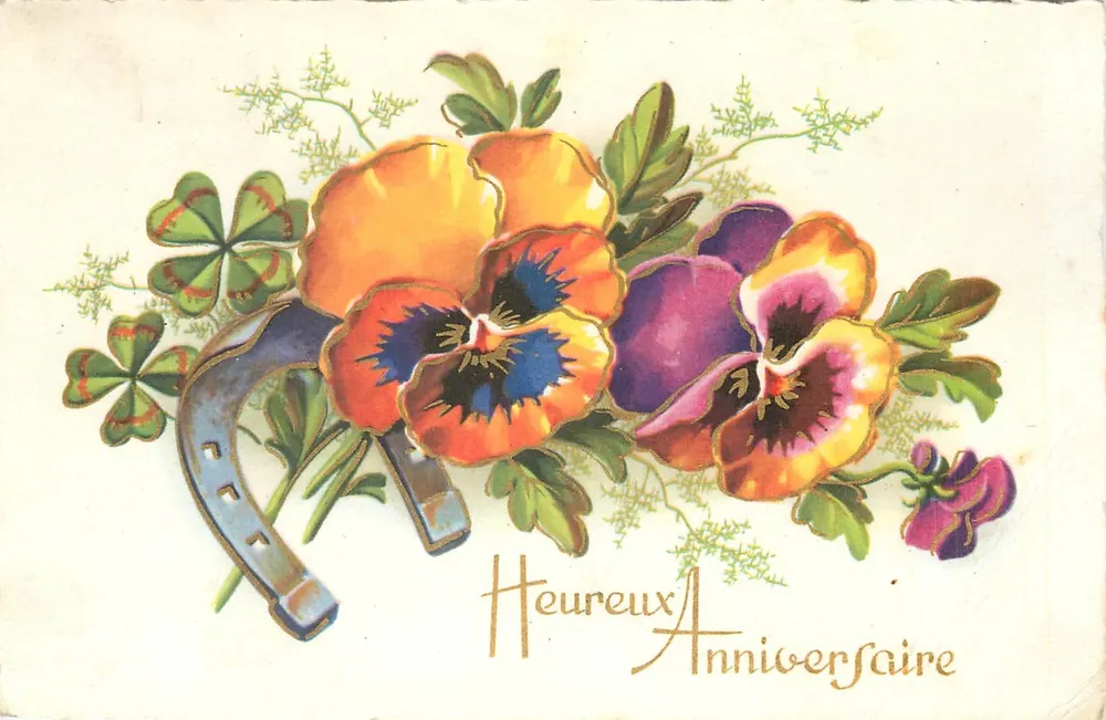 Flores e estrela de sorte — Aniversário — Impressão na França - Frente