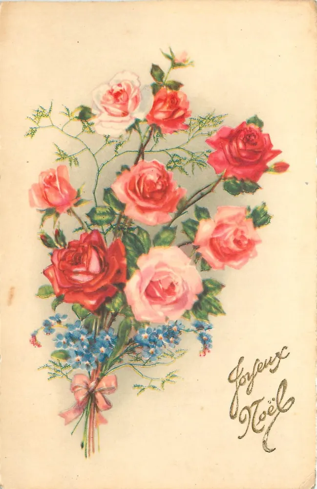 Arranjo de rosas — Feliz Natal — Impressora Superior, Paris - Frente