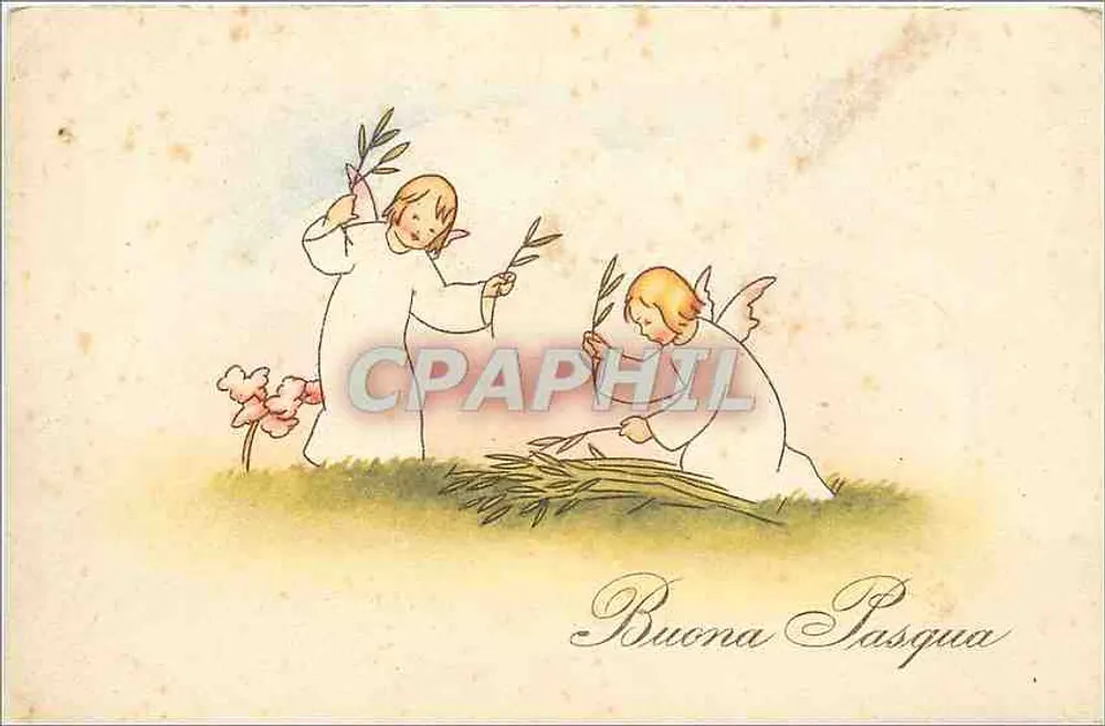 Anjo e anjo com galhos — Buona Pasqua — editor desconhecido, n° de série 739 - Frente