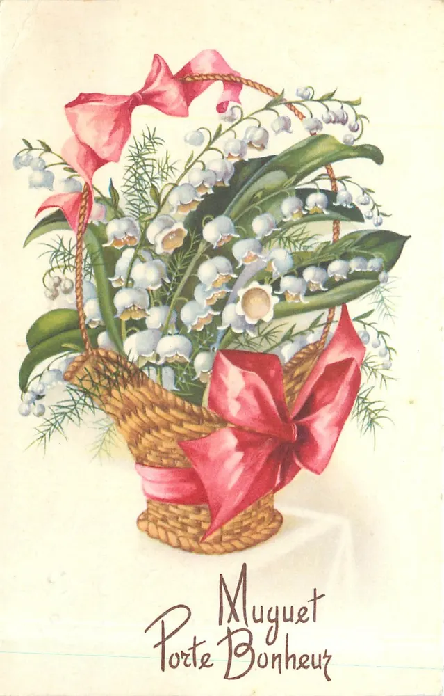 Buquê de flores de muguet — Muguet traz sorte — Impressora M. D. Paris, série n° 3615 - Frente