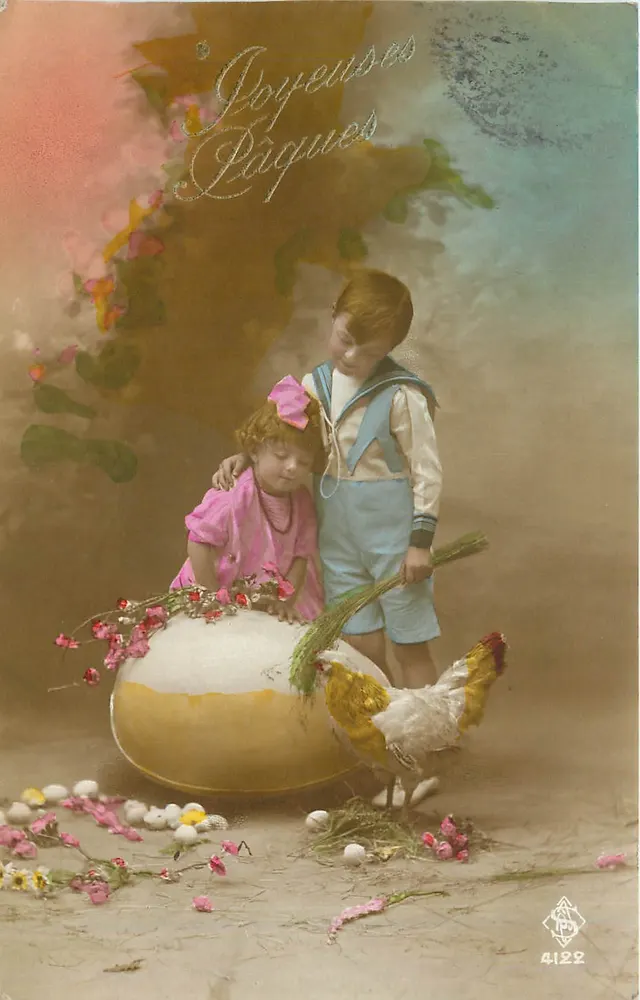 Crianças e galinha — Páscoa — L. Brangier, n° 4122 - Frente