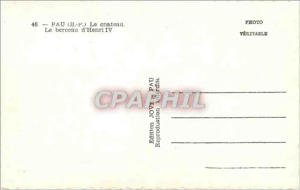 Le berceau d'Henri IV — Pau (B.P.) — Édition JOVE PAU - Verso