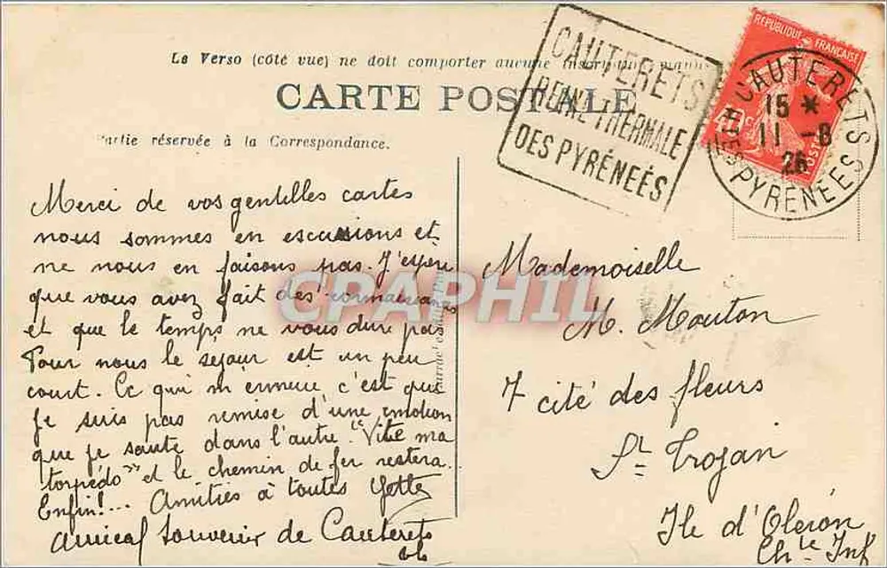 Cauterets (H.-P.) — Cascata do Cerisey — C.C. - 12 - Verso