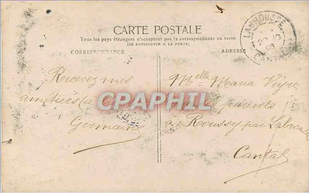 Jeune femme en robe de style 1900 — tenant un bouquet et un panier de fleurs — éditeur F.X. n°184 - Verso