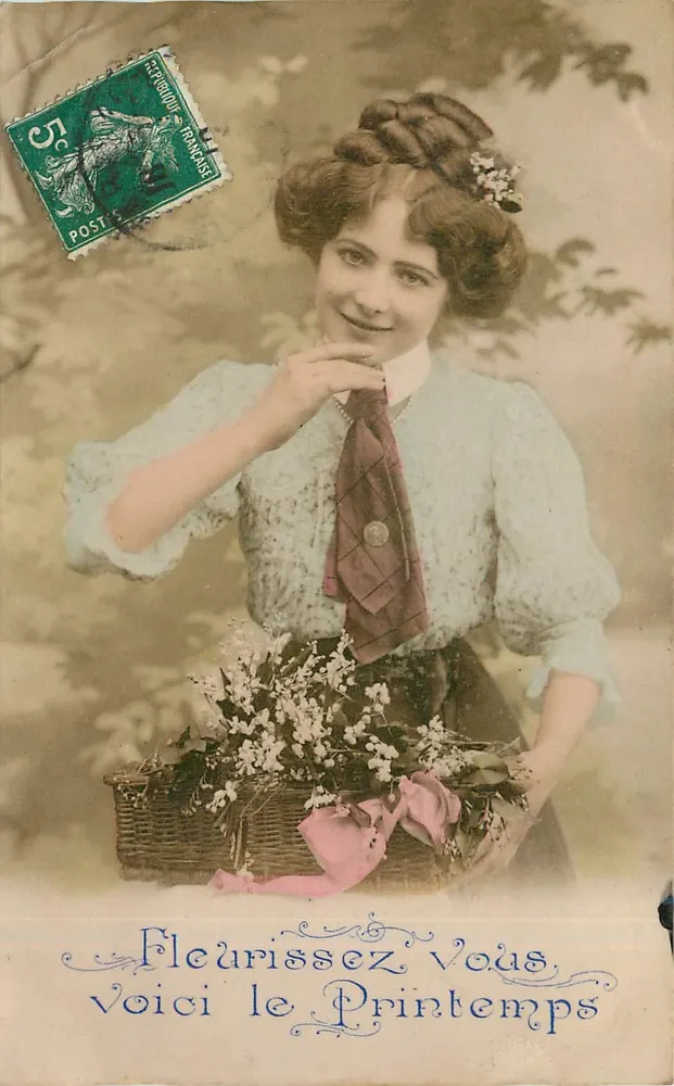 Junge Frau mit Blumenkorb — Frühlingsszene — Verlag UNION POSTALE UNIVERSELLE, Serie 254 - Vorderseite