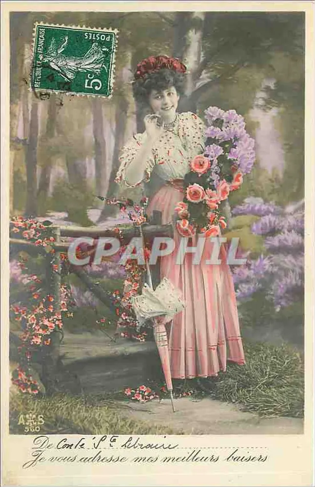 Mulher no jardim com buquê — editor A. S. n° 550 - Frente