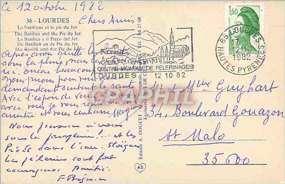 Lourdes — Basílica e o Pic du Jer — Edição A. Doucet, n°36 - Verso