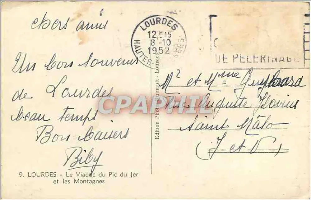 Lourdes - Le Viaduc du Pic du Jer et les Montagnes — Édition Photomulti. Lourdes, n°9 - Verso