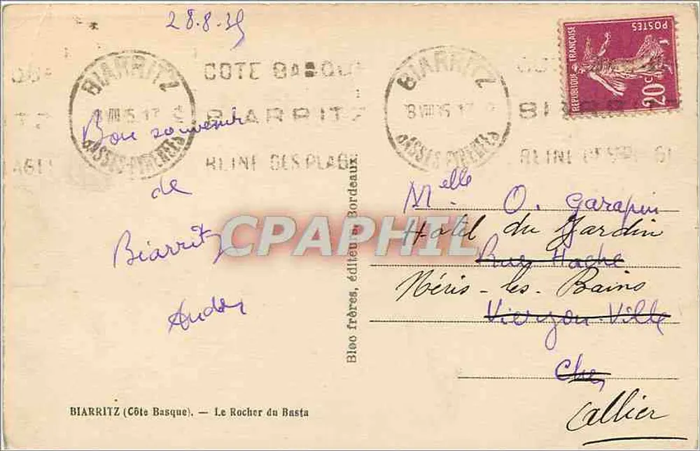 O Rocha do Basta — Biarritz — Tito - Verso