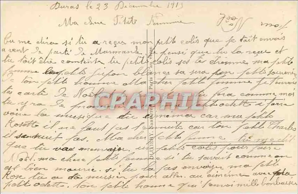 Jovem mulher segurando um pequeno abeto — texto 'Feliz Natal' — editor Delaunay, n° 1088 - Verso