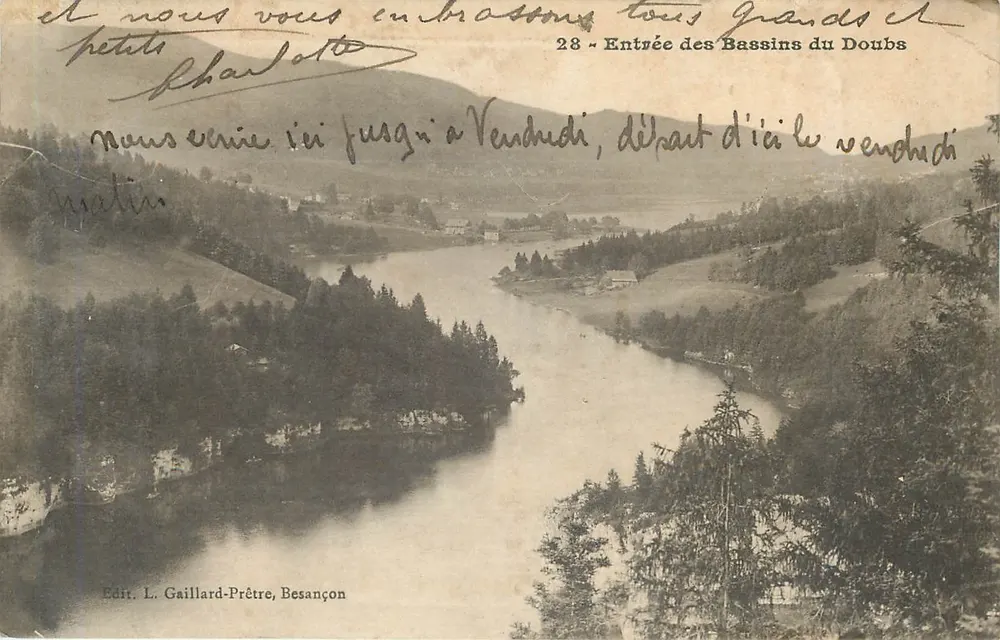 Entrada dos Bassins do Doubs — vista panorâmica — Edit. L. Gaillard-Prêtre, Besançon - Frente