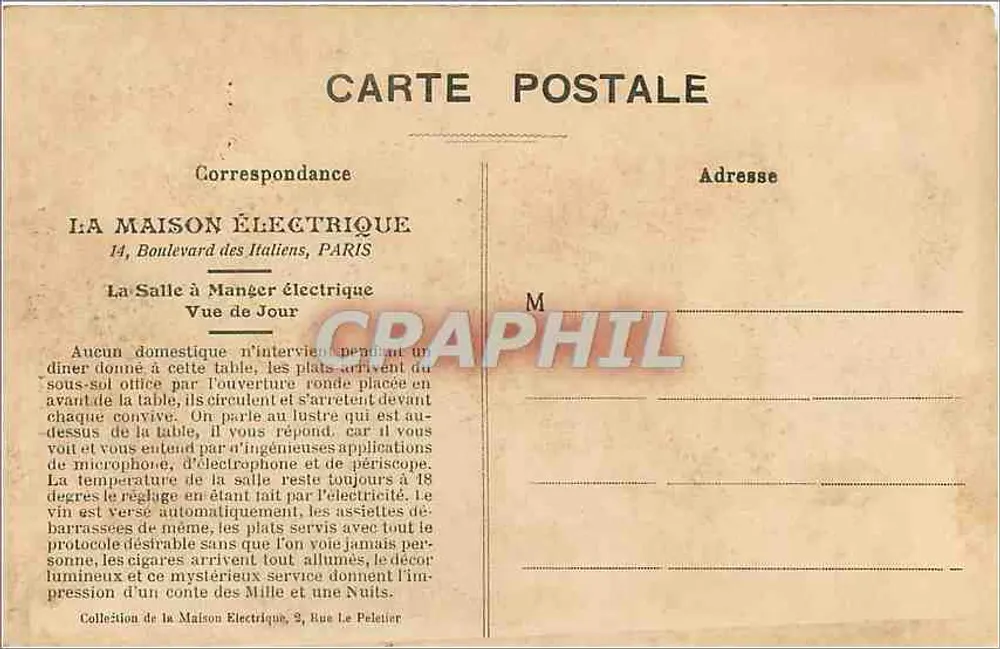 Die elektrische Tafel, Tagesblick — Das Elektrische Haus, 14, Boulevard des Italiens, PARIS - Rückseite