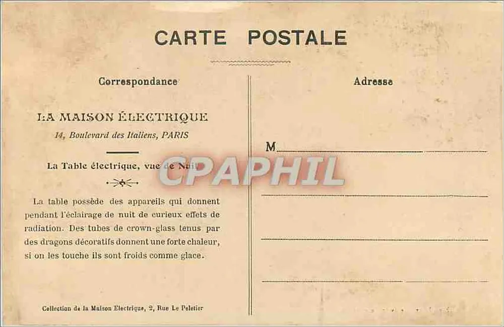 Elektryczna stołowa, widok nocny — La Maison Électrique, 14, Boulevard des Italiens, Paryż - Rewers