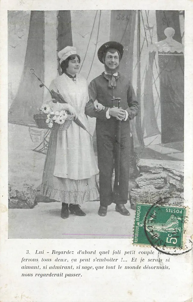 Couple en tenue de marin — scène de studio — éditeur inconnu, n° 584 - Recto