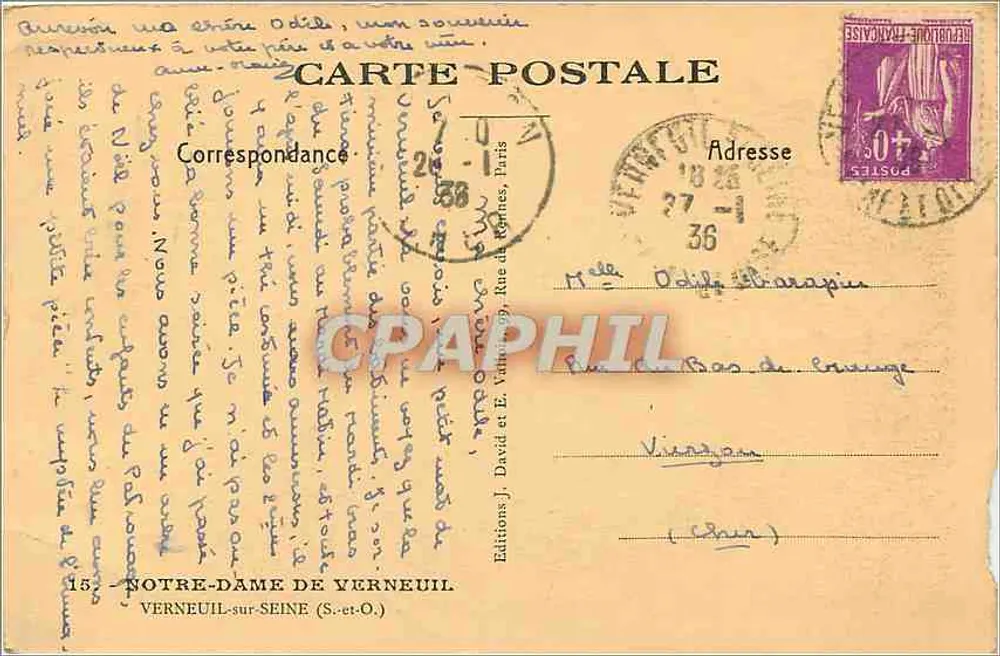 Schloss Verneuil-sur-Seine — Blick auf den Park — Éditions J. David, Verneuil-sur-Seine - Rückseite