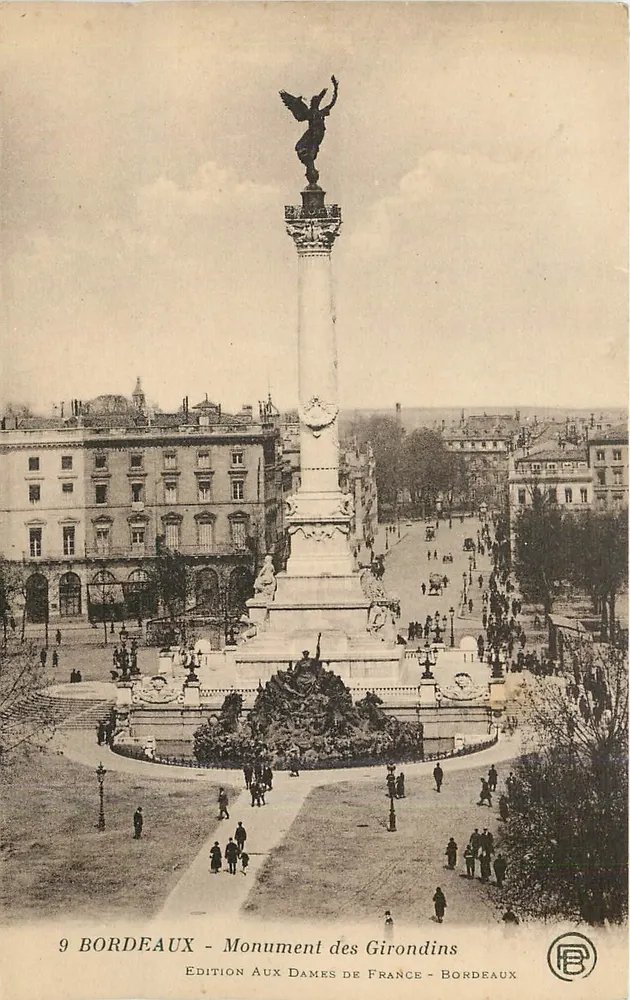 Bordeaux - Monument dos Girondinos — editor Edição Aux Dames de France, n°9 - Frente