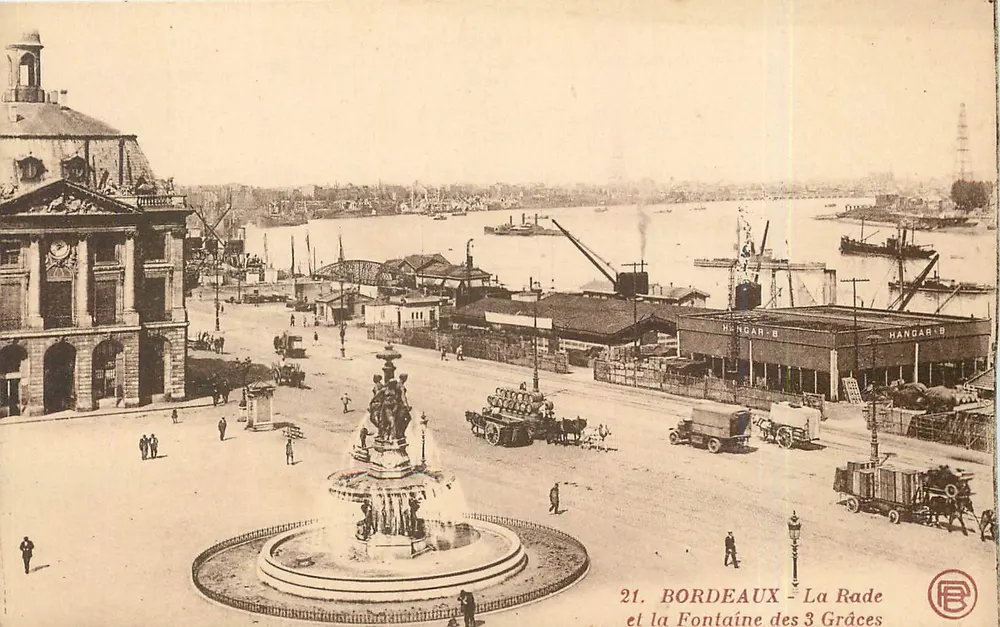 Bordeaux - La Rade et la Fontaine des 3 Grâces — éditeur H. B. n°21 - Recto