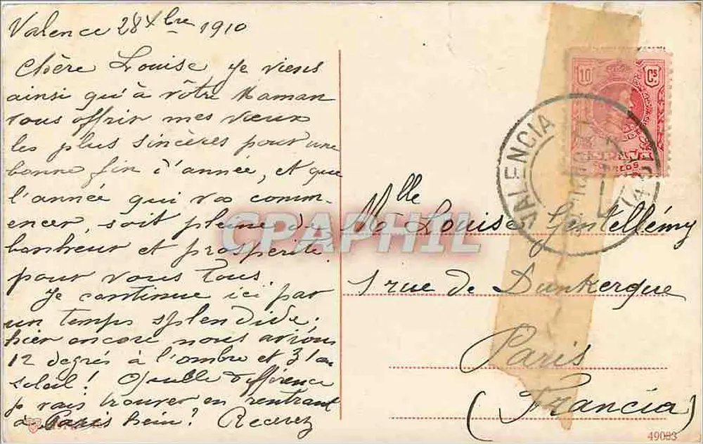 Mulher com lenço bordado — Valência, 1910 — editor não identificado - Verso