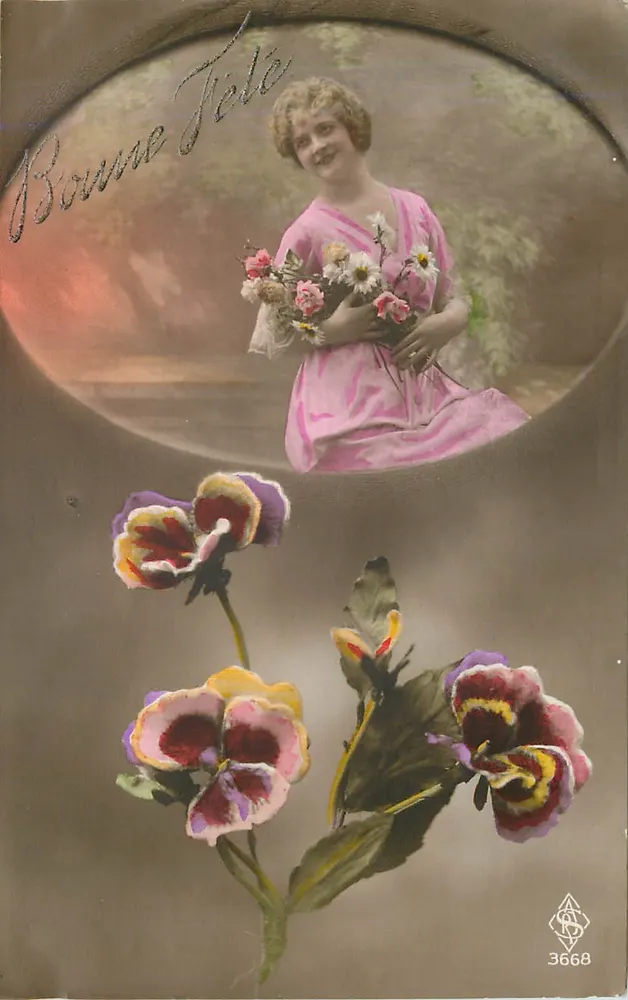 Junge Frau in rosa Kleid — Frohe Geburtstagskarte — Verlag S.C. Nr. 3668 - Vorderseite