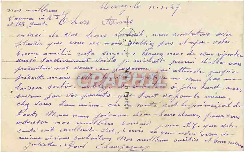 Famille heureuse — scène de Noël — PC Paris 2217 - Verso