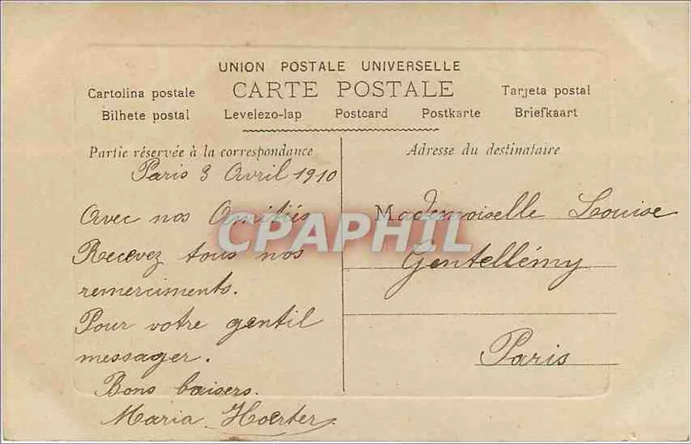 Duas jovens mulheres em traje da época — lembrança afetuosa — série 7040, editada pela República Francesa - Verso