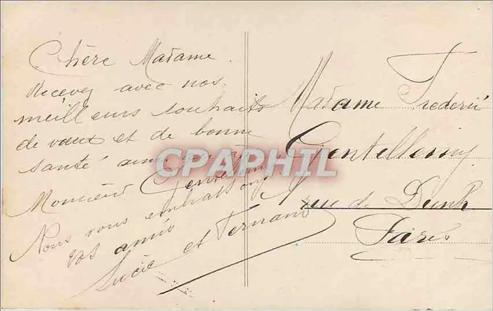 Casal ao ar livre — sob cerejeiras em flor — editor Paris 357 - Verso