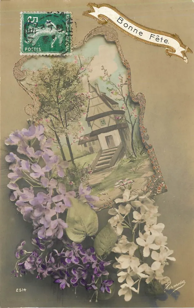 Flowers and rustic house — Happy Holiday — Hermès, No. 2514 - Front