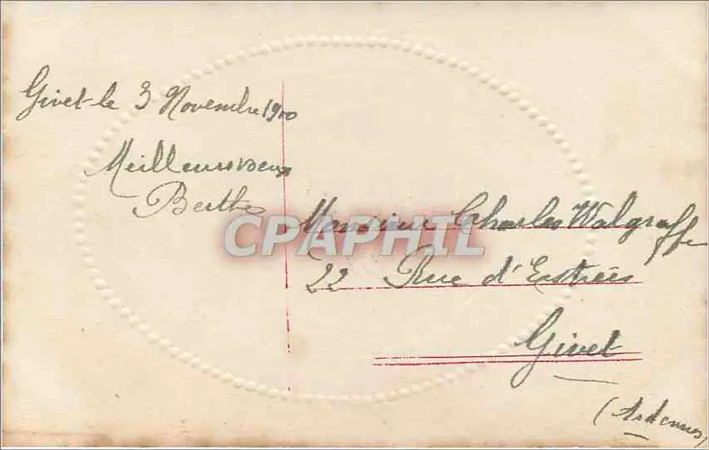 Femme en robe bleue tenant un bouquet — Bonne Fête — éditeur A.T.H.R. n° 47 - Verso