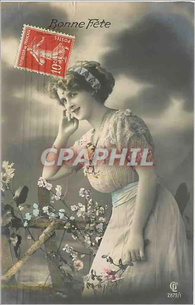 Jeune femme en robe fleurie — 'Bonne Fête' — éditeur C. Gentilémy, n° 2879/1 - Recto
