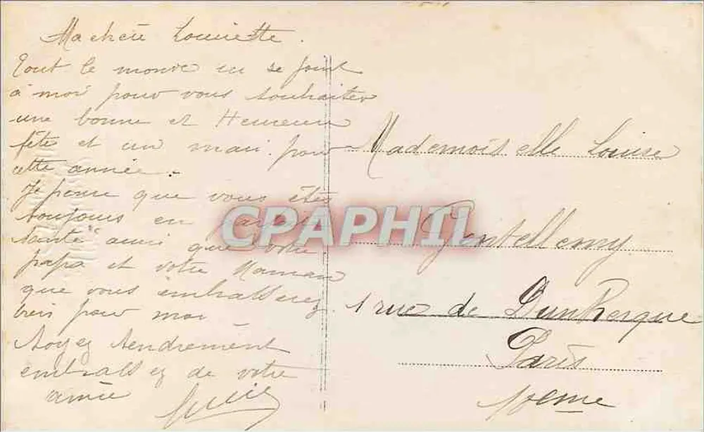 Jovem mulher com buquê de rosas — Lembrança de afeto — P. Louise, 1081 - Verso