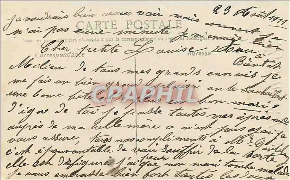 एक महिला जो फूलों के बूंद लिए हुई है — बॉन फेटे — आईरिसा, नंबर 331502 - पीछे