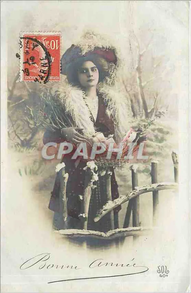 Jovem mulher em traje de inverno — Boa Ano — editor S.O.6, n° 604 - Frente