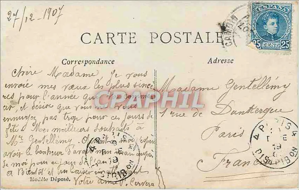 Mulher segurando dois corações decorados — 'Meilleurs Vœux' e 'Bons Souhaits' — editor A&S n°576 - Verso