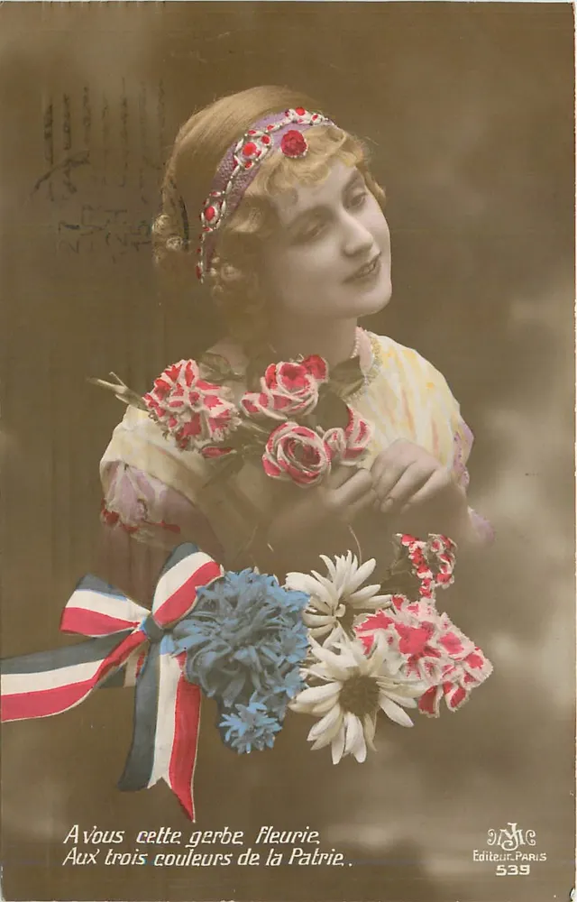 Mädchen mit einem tricolorigen Blumenstrauß — Verlag N.J.C. Paris Nr. 539 - Vorderseite