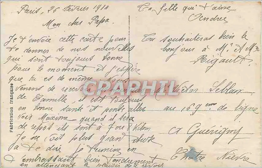 Mädchen mit einem tricolorigen Blumenstrauß — Verlag N.J.C. Paris Nr. 539 - Rückseite