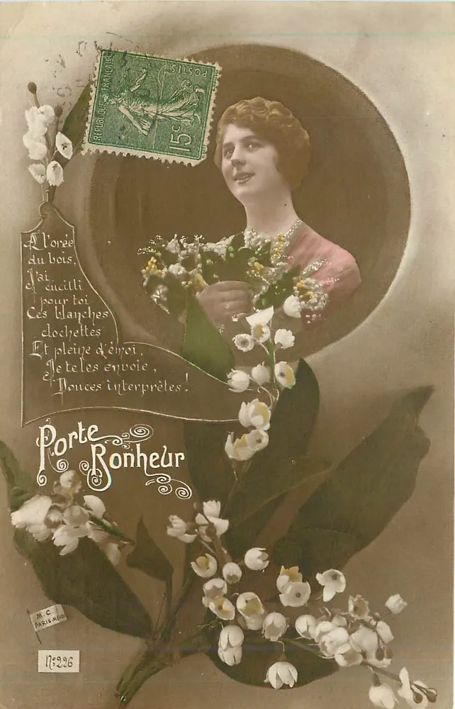 Vrouw met bos bloemen — Poème — Porte Ronheur, Parijs, n°296 - Voorkant