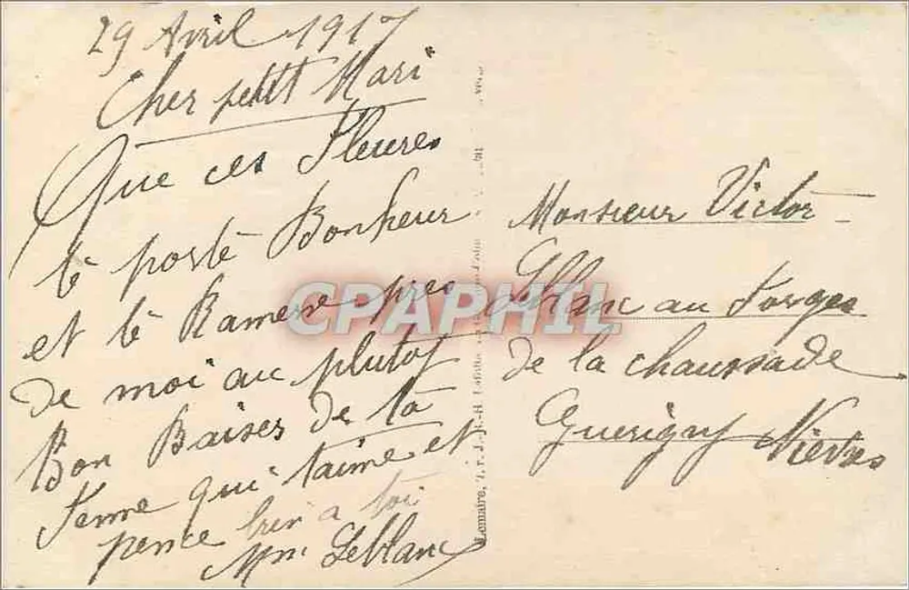Vrouw met bos bloemen — Poème — Porte Ronheur, Parijs, n°296 - Achterkant