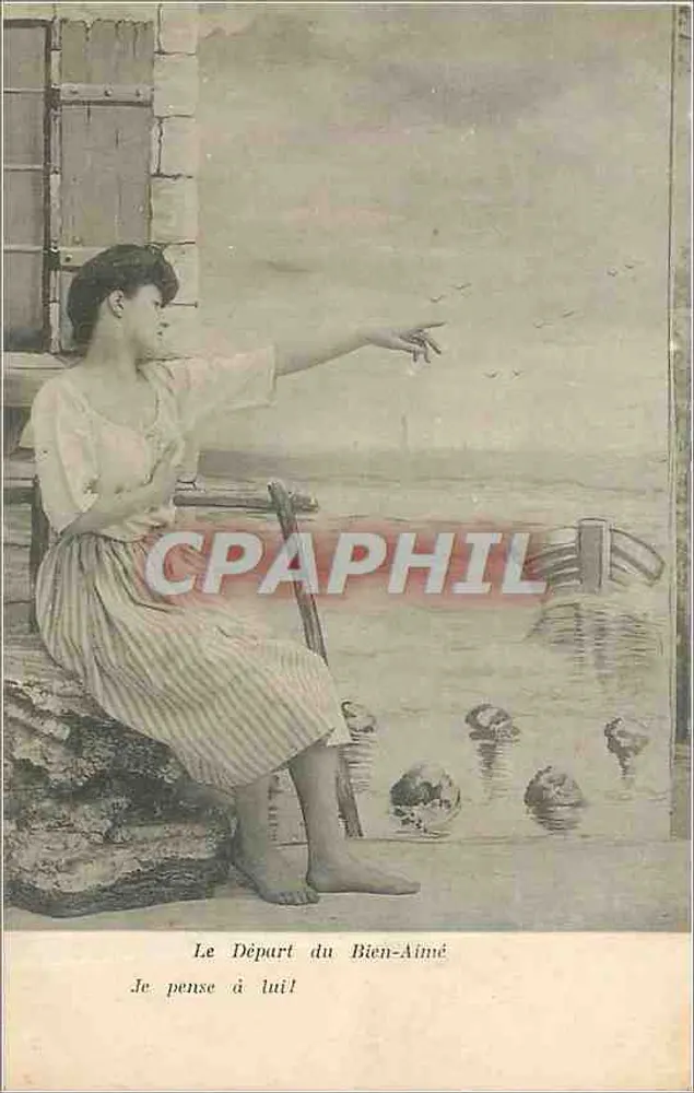Femme au bord de l'eau — Le Départ du Bien-Aimé — Je pense à lui! — Éditeur non visible - Recto