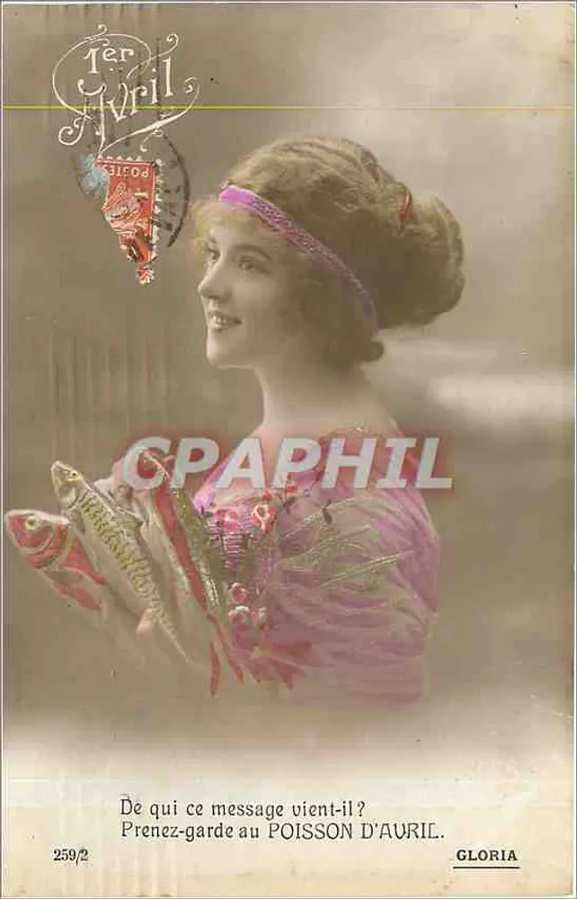 Frau mit Fischen — April-Fisch — Verlag Gloria, Nr. 259/2 - Vorderseite