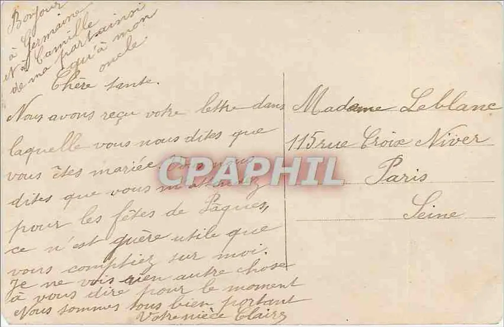 Couple sous cerisiers en fleurs — texte imprimé et timbre 10c — éditeur Veloute n°922 - Verso
