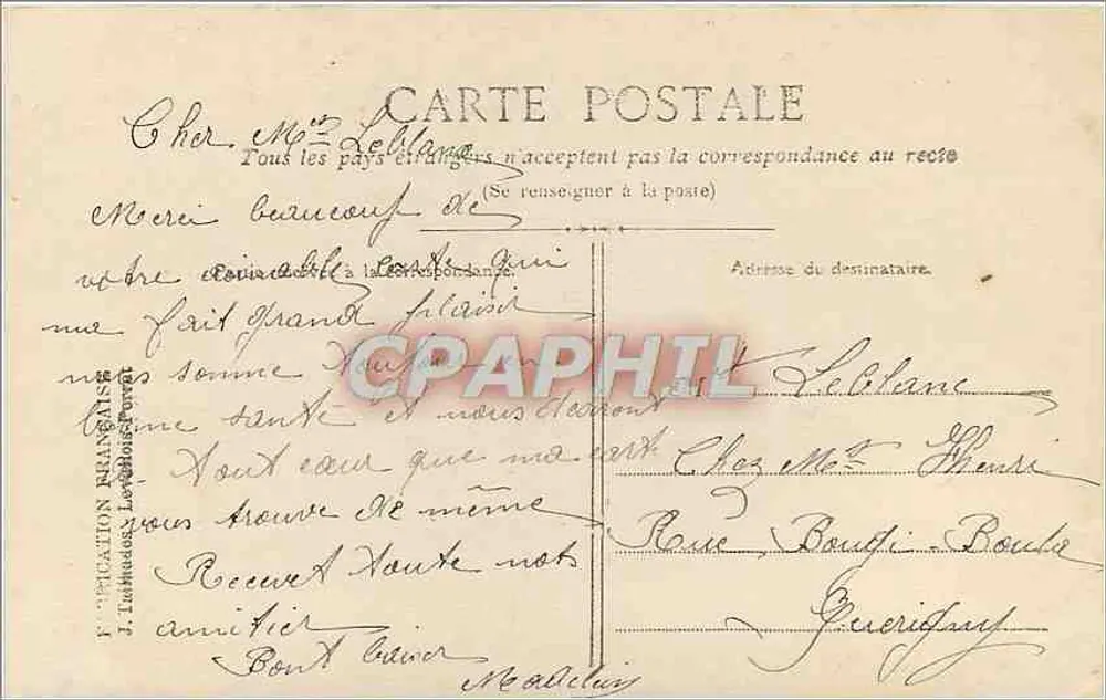 Cisne de Felicidade — Mágico de Maio — M. Baulanger 105 - Verso