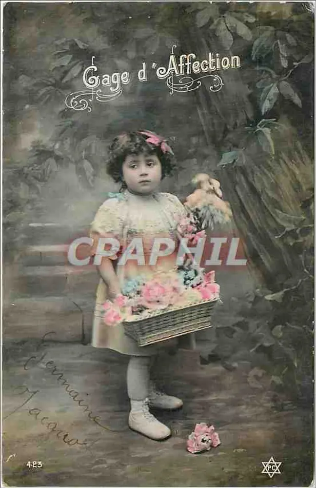 Menina segurando um cesto de flores — Sinal de Afeto — editor Jacow, n°423 - Frente