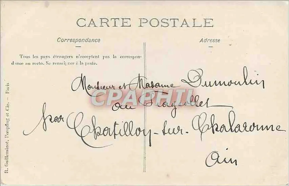 Homem com painel 'PROSPÉRITÉ BONHEUR SANTÉ POUR 1909' — editor R. Gauthierminot, Dampfug & Cie, Paris — número de série não visível - Verso