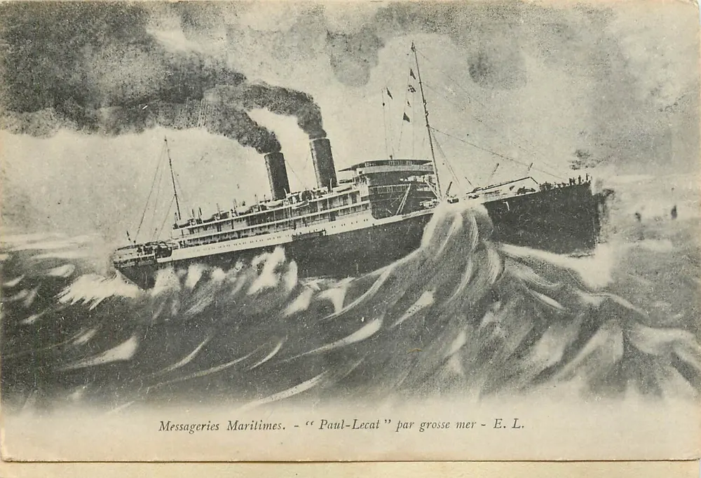 Messageries Maritimes - "Paul-Lecat" navegando em mar agitado - E.L. - Frente