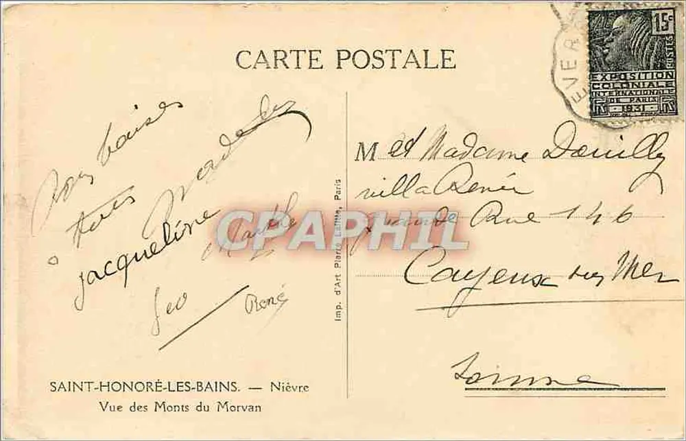 Saint-Honoré-les-Bains — Ansicht der Morvan-Berge — Imp. d'Art Pierre Lamy, Paris - Rückseite