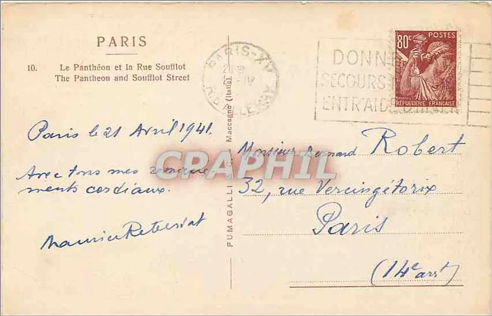 Le Panthéon et la Rue Soufflot — Paris — éditeur Fumagalli, n°10 - Verso