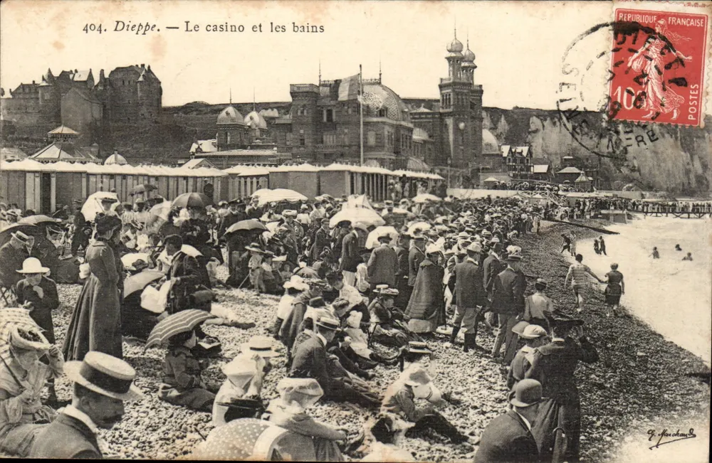 Dieppe — O cassino e os banhos — Editor G. Marchand, n° 404 - Frente