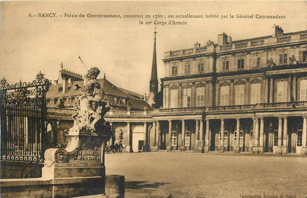 Nancy - Palast des Regierungs — errichtet 1760, derzeit von dem Kommandanten des 20. Armee-Korps bewohnt — Imprimeries Réunies de Nancy - Vorderseite